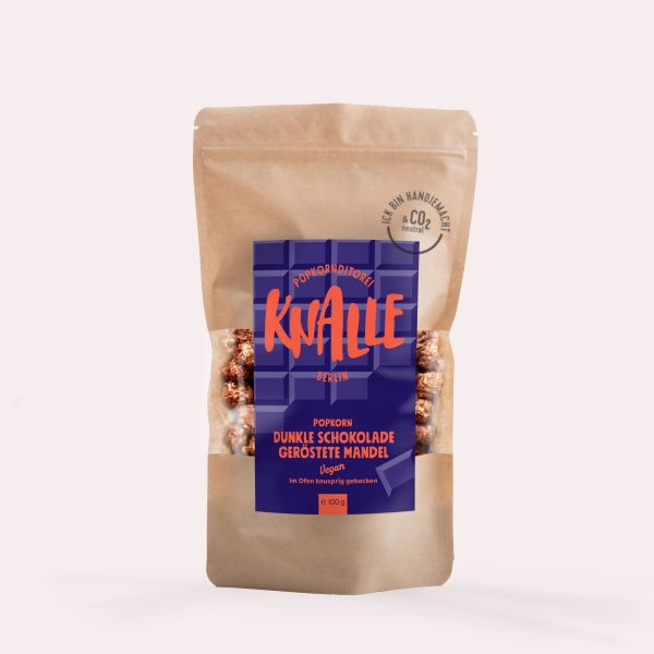 Knalle Popkorn Dunkle Schokolade geröstete Mandel, vegan 100g